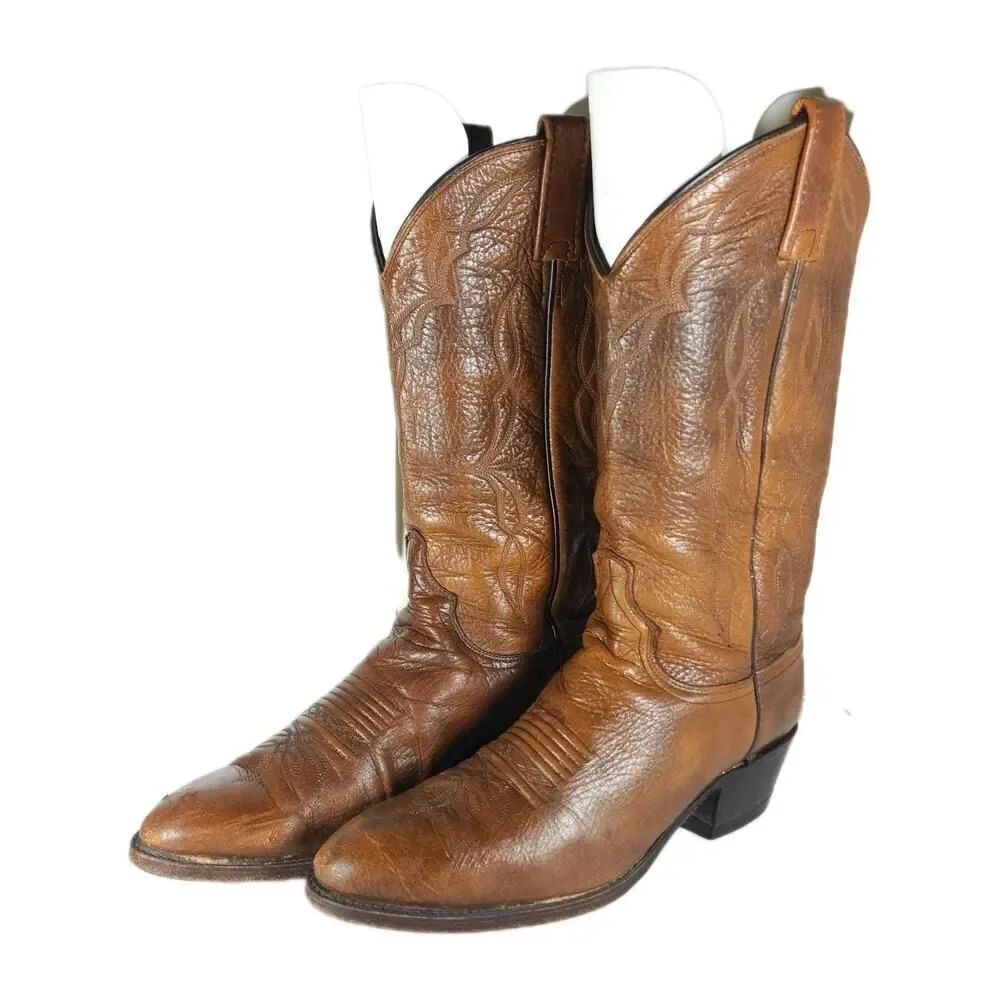 Dan Post Men's US 8,5D Leather Brown PullOn Cowboy Western Boots